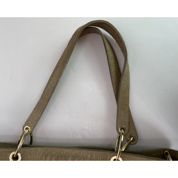 Vera Pelle Large Tote Leather and Suede Crocodile Embossed Bag Purse Tan GUC - Picture 14 of 16